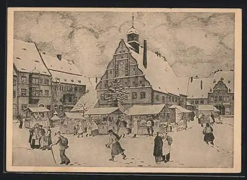 AK Grimma i. Sa., Der Markt im Schnee