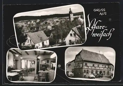 AK Pfarrweisach /Üfr., Gasthof Karl Mildenberger mit Innenansicht, Ortsansicht