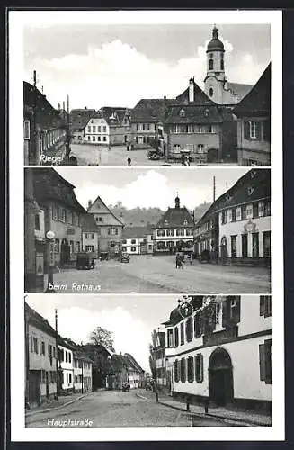 AK Riegel, Partie am Rathaus, Hauptstrasse, Ortspartie