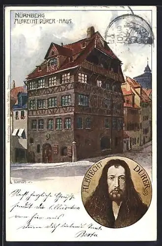 Künstler-AK Carl Schmidt: Nürnberg, Albrecht Dürer-Haus, Porträt des Malers