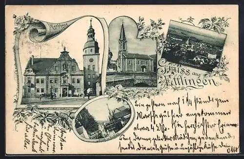 AK Ettlingen, Rathaus, Stadtansicht, Evang. Kirche und Totalansicht