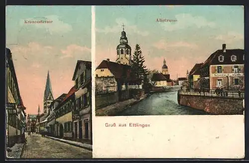 AK Ettlingen, Kronenstrasse und Albstrasse