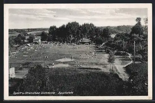 AK Uichteritz, Sport- und Strandbad, Blick auf den Sportplatz