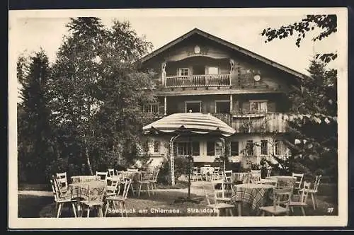 AK Seebruck am Chiemsee, Strandcafé mit Garten