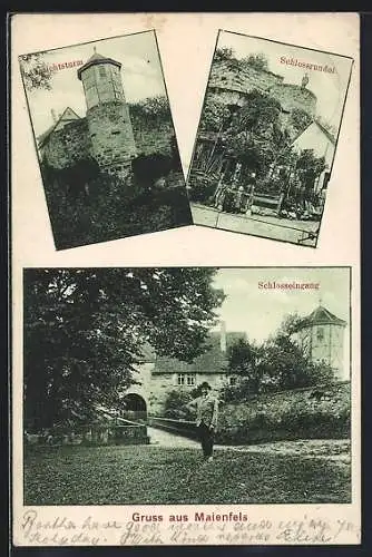 AK Maienfels, Aussichtsturm, Schlossrundel und -eingang