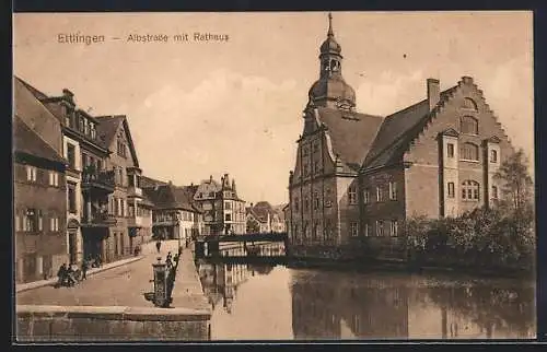 AK Ettlingen, Albstrasse mit Rathaus