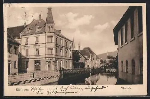 AK Ettlingen, Alnstrasse mit Gasthaus und Apotheke