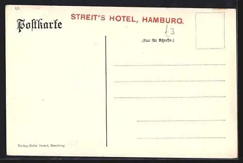 AK Hamburg, Streit`s Hotel, Alsterbassin vom Hotel aus gesehen