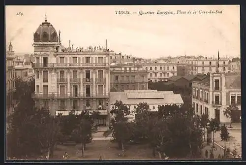 AK Tunis, Quartier Européen, Place de la Gare-du-Sud