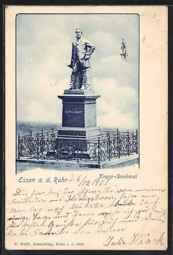 AK Essen a. d. Ruhr, Blick aufs Krupp-Denkmal