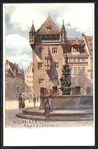 Künstler-AK Nürnberg, Brunnen am Nassauerhaus