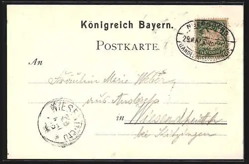 Lithographie Nürnberg, Bayr. Landesausstellung 1896, Münchner Bierhalle, Kunsthalle & Westcolonnade
