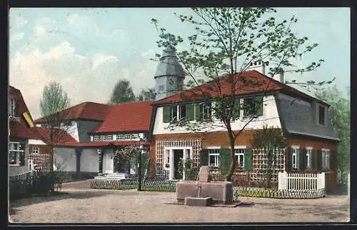 AK Dresden, 3. Deutsche Kunstgewerbe-Ausstellung 1906, Schule auf dem Dorfplatz