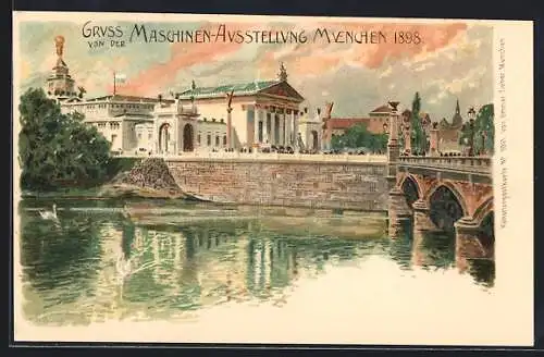 Künstler-AK Fritz Bergen: München, Maschinen-Ausstellung 1898, Blick zum Gelände