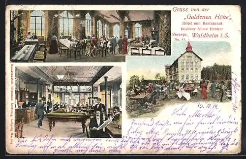 AK Waldheim i. S., Hotel und Restaurant Goldene Höhe, Innenansichten