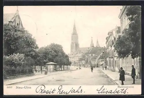 AK Neu-Ulm, Marienstrasse mit Kirche