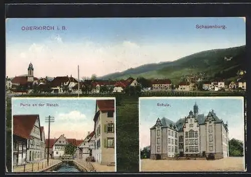 AK Oberkirch i. B., Schauenburg, Partie an der Rench, Schule