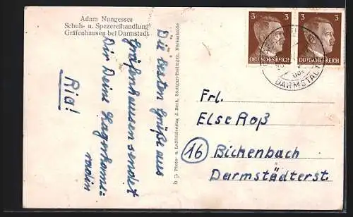 AK Gräfenhausen bei Darmstadt, Strassenpartie, Denkmal, Ortspartie