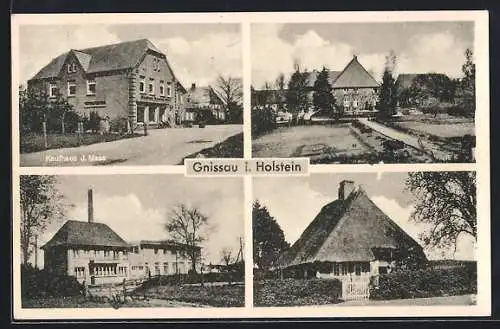 AK Gnissau, Kaufhaus J.Maas und Ortspartien