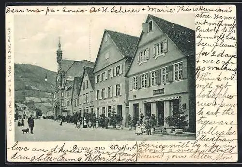 AK Wolfach, Strassenpartie am Gasthaus zum Hecht