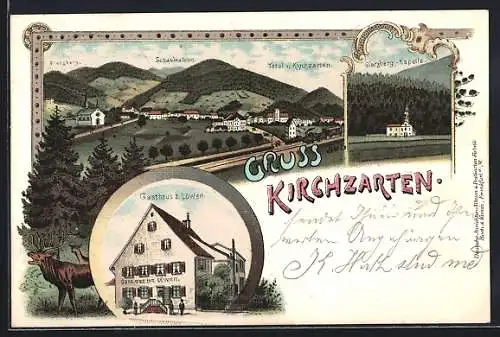 Lithographie Kirchzarten, Gasthaus zum Löwen, Giersberg-Kapelle, Schauinsland