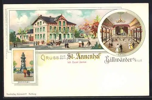 Lithographie Hamburg-Billwärder, Gasthaus St. Annenhof, Denkmal