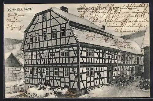 AK Schnellbach / Hunsrück, Gasthaus zum Löwen, Ww. Bruno Stephani