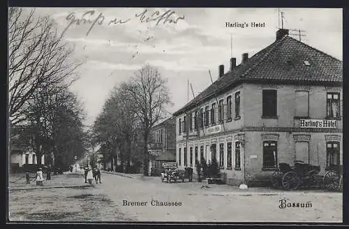 AK Bassum, Harlings Hotel und Bremer Chaussee, Strassenansicht