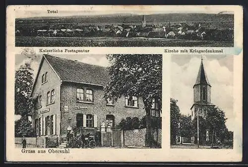 AK Obersuhl, Kaiserliche Postagentur, Kirche mit Kriegerdenkmal
