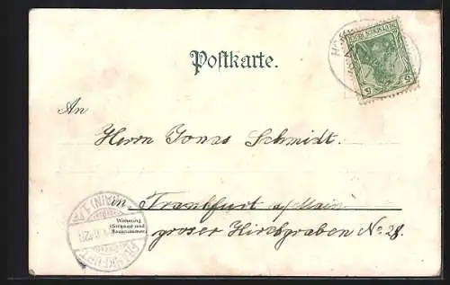 Lithographie Wehrheim i. Taunus, Gasthaus und Metzgerei Zur Linde, Teilansicht