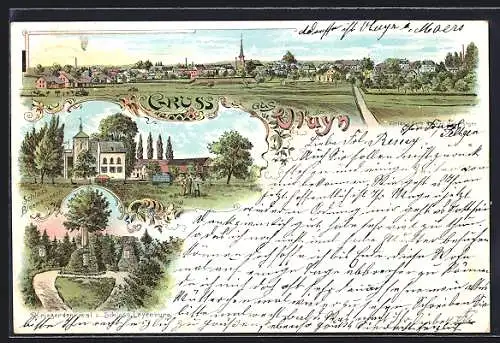 Lithographie Vluyn, Kriegerdenkmal, Schloss Bloemersheim, Panorama