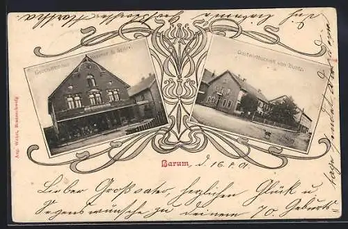 AK Barum / Braunschweig, Gasthaus von Buhtz, Geschäftshaus Bremer & Spörr