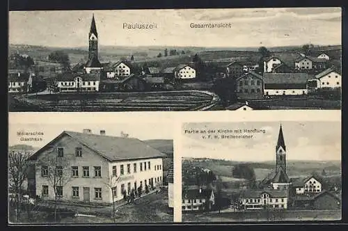 AK Pauluszell, Gesamtansicht, Meiersches Gasthaus, Kirche mit Handlung von F.H. Breiteneicher