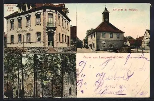 AK Langensteinbach, Gasthaus zum Anker, Rathaus m. Strasse