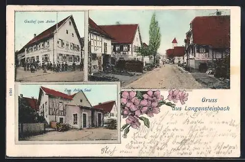 AK Langensteinbach, Gasthof zum Anker mit Saal, Strassenpartie