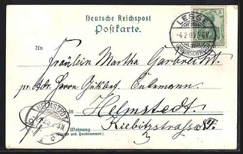 Lithographie Lesse, Geschäftshaus J. H. Kramer, Kirche, Schule, Gesamtansicht