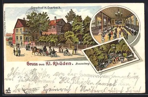 Lithographie Kl. Rhüden /Braunschweig, Gasthauf H. Overbeck mit Tanzsaal