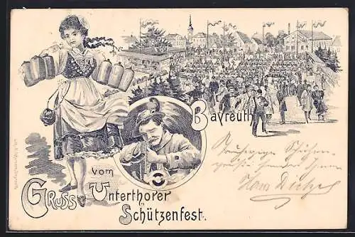 Lithographie Bayreuth, Partie vom Unterthorer Schützenfest
