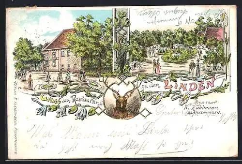 Lithographie Blankenhagen / Gütersloh, Restaurant zu den Linden v. H. Kuhlmann