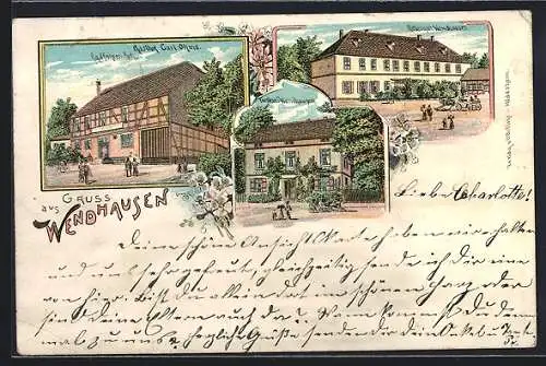 Lithographie Wendhausen / Hildesheim, Gasthof Carl Ohms, Rittergut und Försterei