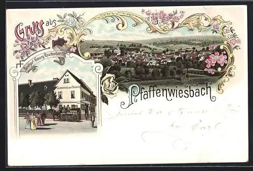 Lithographie Pfaffenwiesbach, Gasthaus Zum Taunus, Totalansicht