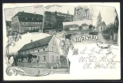 AK Zürchau, Gasthof, Kirche und Mühle