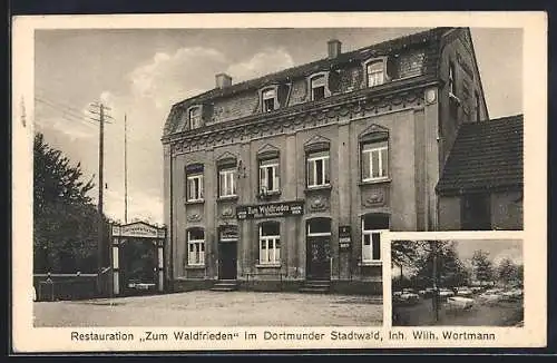 AK Dortmund, Restaurant Zum Waldfrieden v. Wilh. Wortmann, mit Gartenwirtschaft