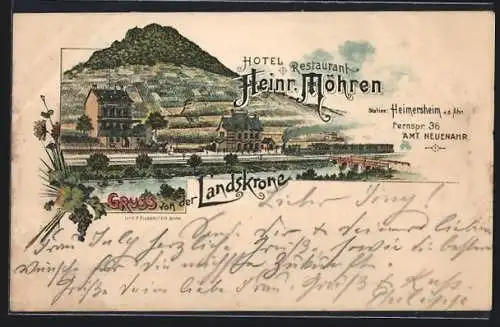 Lithographie Heimersheim a. d. Ahr, Hotel-Restaurant Heinr. Möhren an der Landskrone