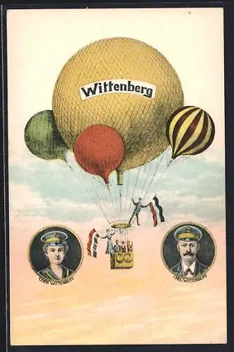 AK Wittenberg / Lutherstadt, Emmy und Carl Wittenberg am Heissluftballon