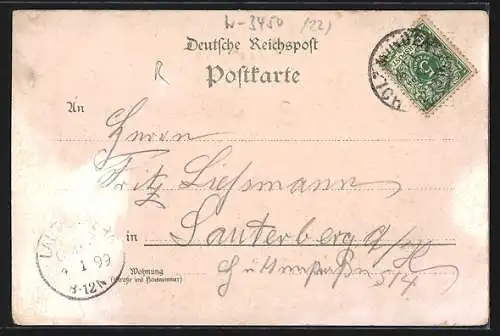 Lithographie Holzminden, Baugewerkschule, Markt, Kaiserl. Postamt
