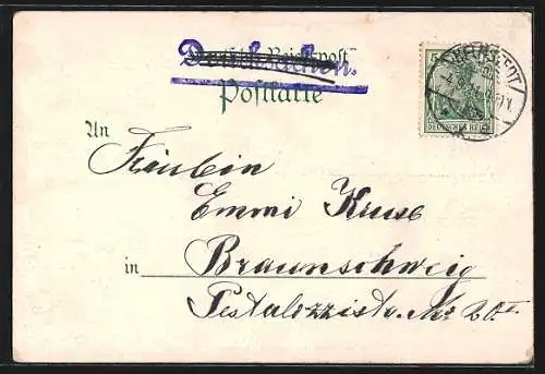 Lithographie Helmstedt, Neumärkerstrasse, Kriegerdenkmal, Collegienstrasse, Post