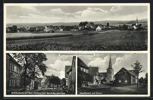 AK Ottenstein /Braunschweig, Breitestrasse mit Gasthaus Henniges, Post u. Molkerei, Marktplatz, Ortspanorama