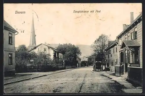 AK Bevern / Holzminden, Hauptstrasse mit Post und Kirchturm