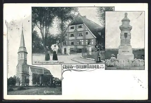 AK Hamburg-Billwärder, Gasthof W. Krogmanns Landhaus, Gedenkstein